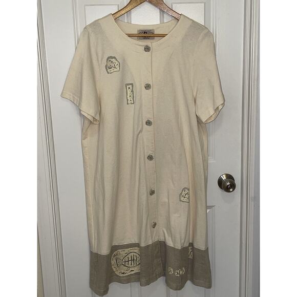 On The Rocks Khaki Linen Shift Dress Women’s Casual Boho Vacation USA Made Large - Picture 7 of 7